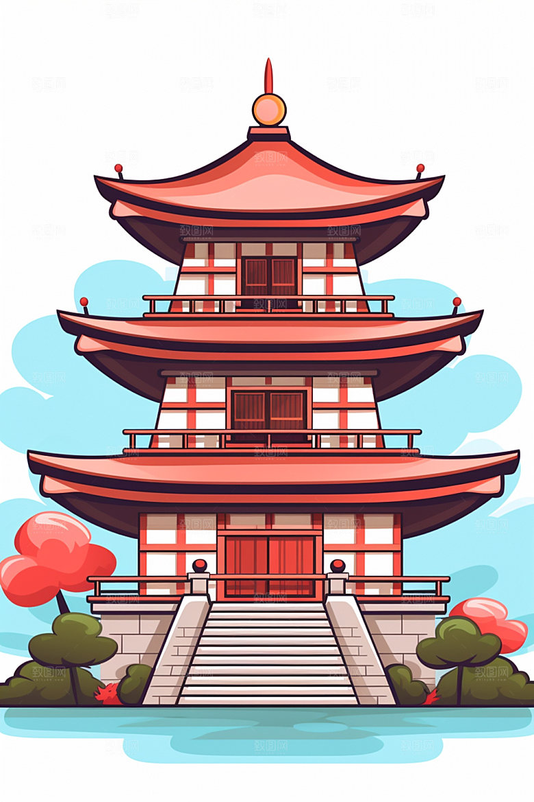 国潮风建筑传统风格中式插画