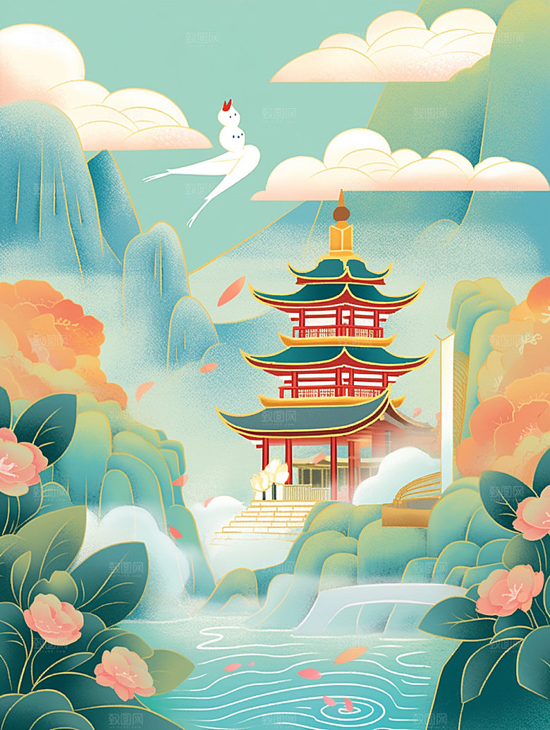 国潮山水中式中国风素材