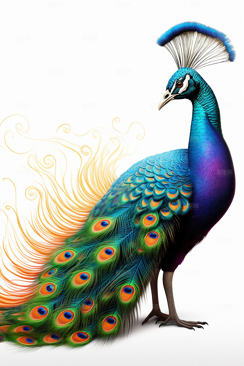 国潮孔雀油画彩色插画