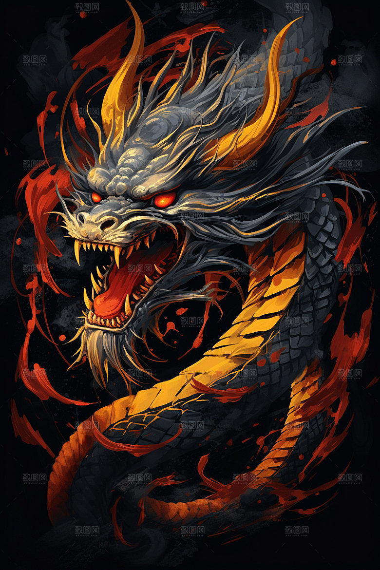 国潮龙年中国龙喜庆插画