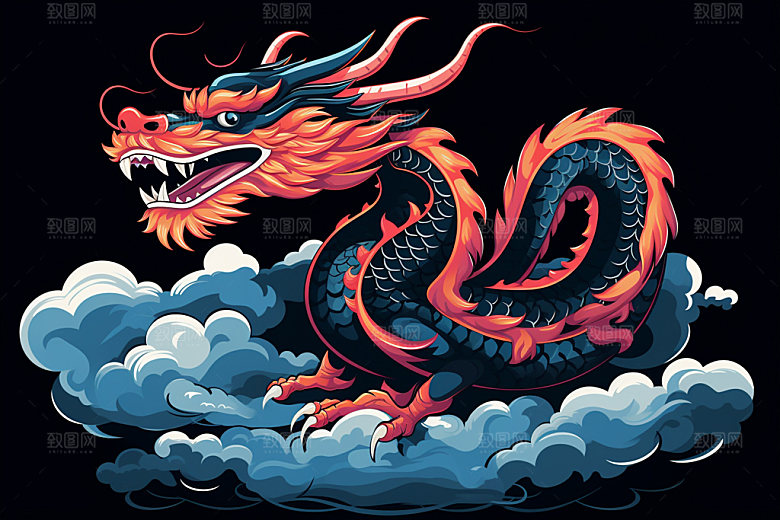 国潮龙年十二生肖新年插画