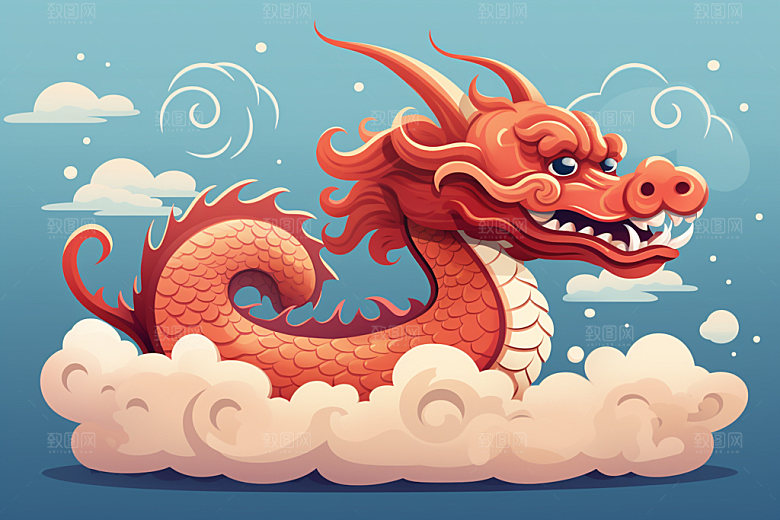 国潮龙年蟠龙十二生肖插画