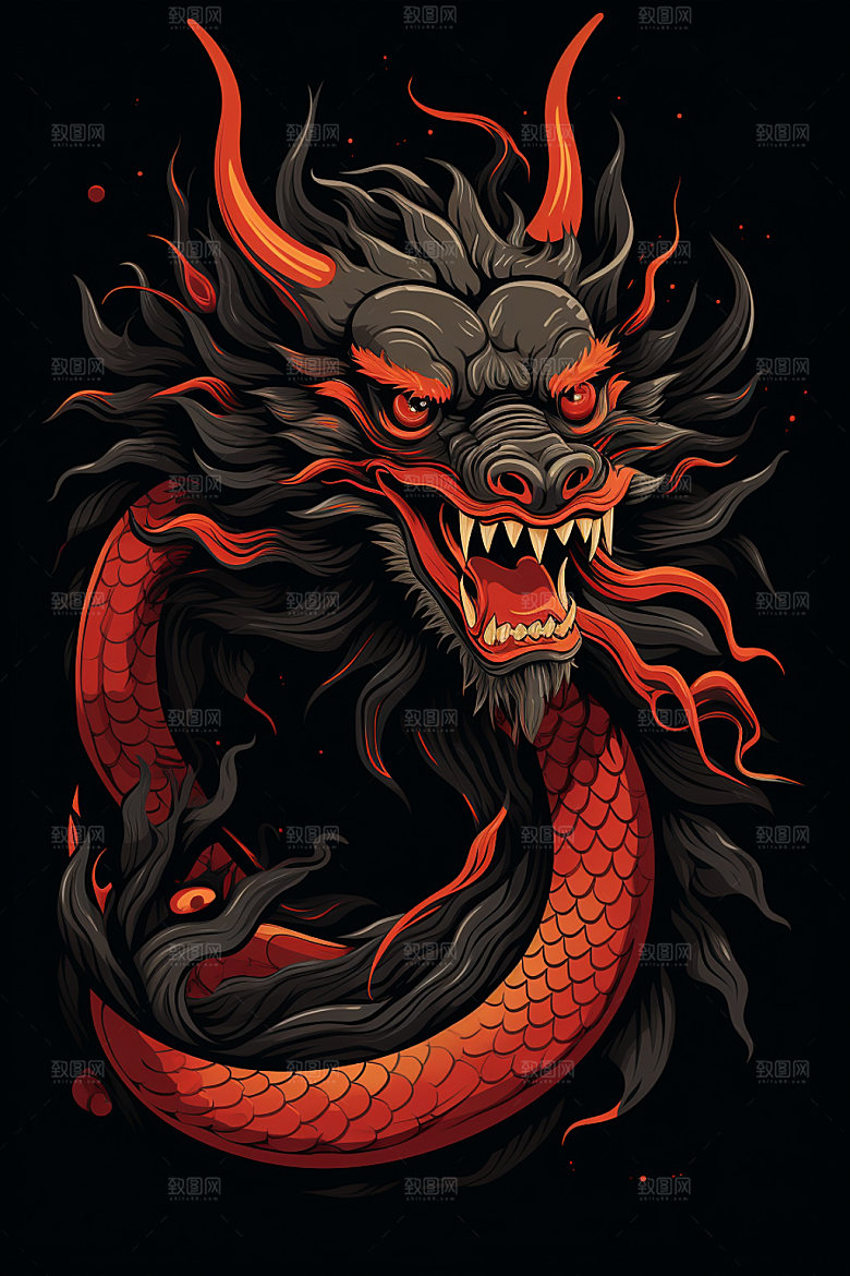 国潮龙年形象喜庆插画
