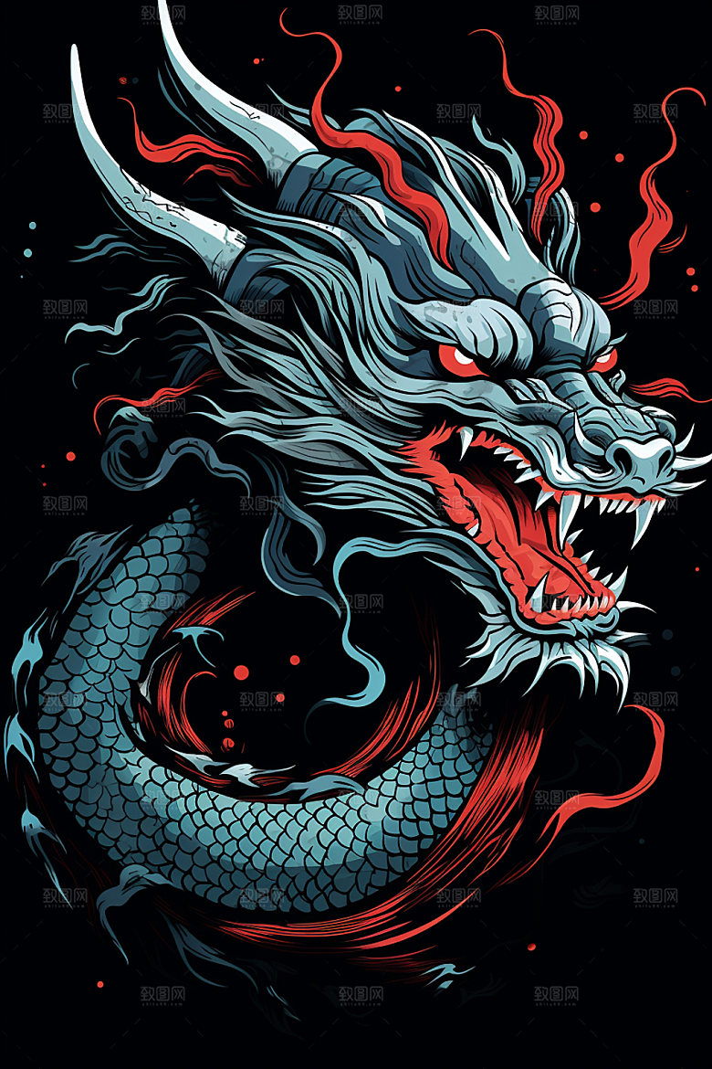 国潮龙年中国龙蟠龙插画