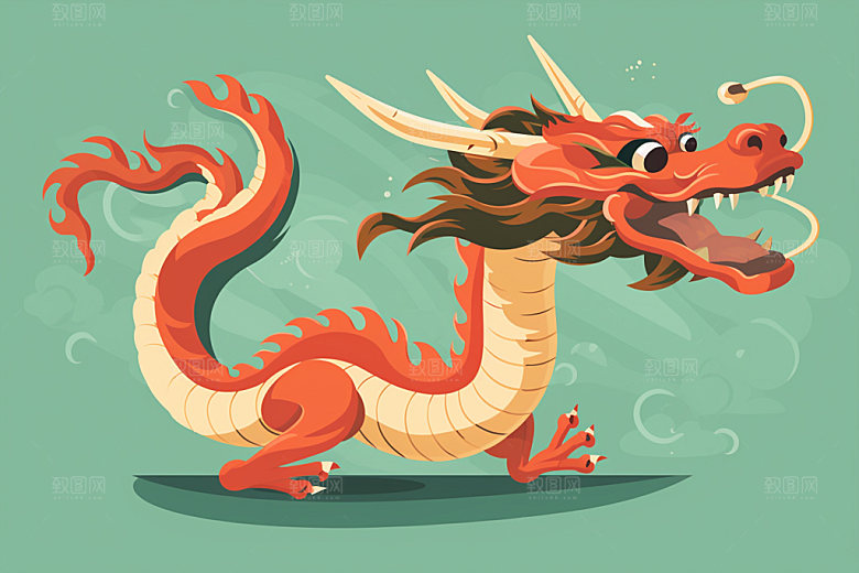 国潮龙年十二生肖喜庆插画