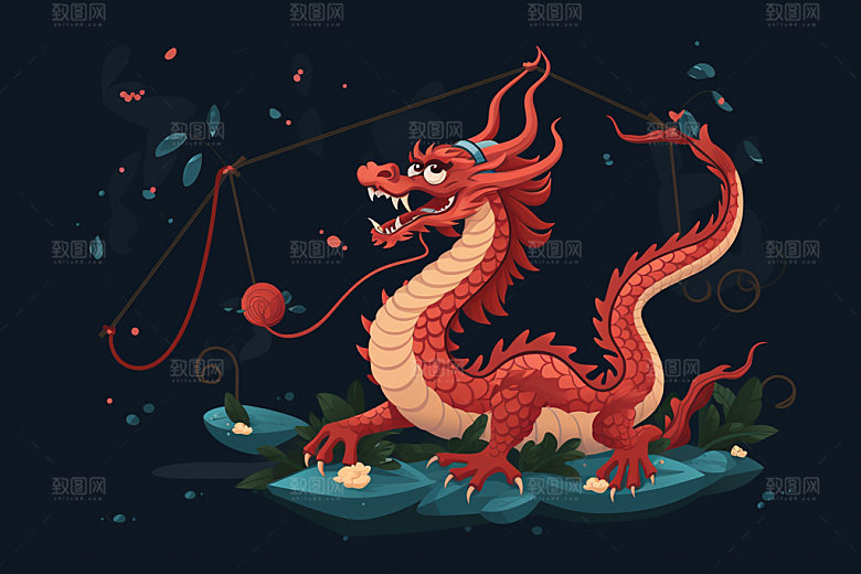 国潮龙年十二生肖春节插画