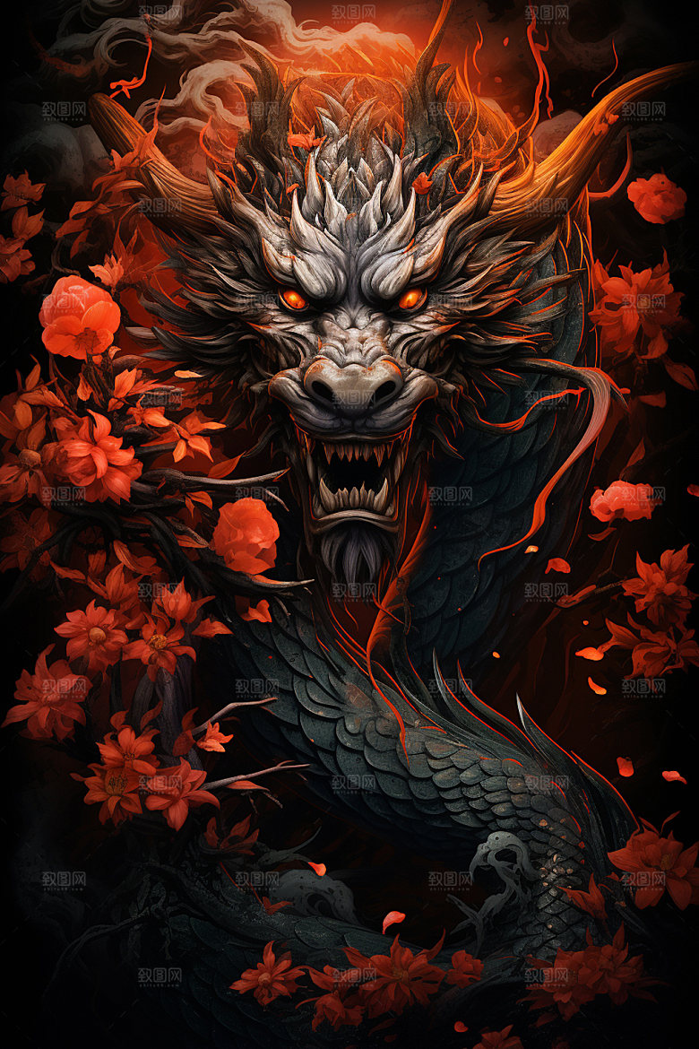 国潮龙年新年形象插画