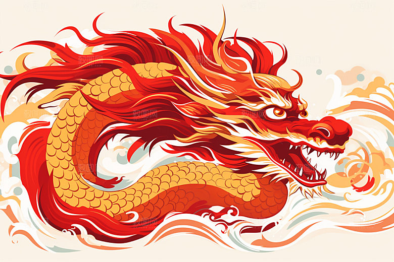 国潮龙年喜庆中国龙插画