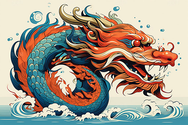 国潮龙年蟠龙新年插画
