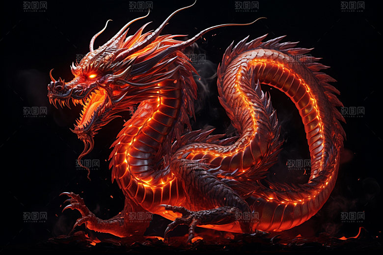 国潮龙年新年形象插画