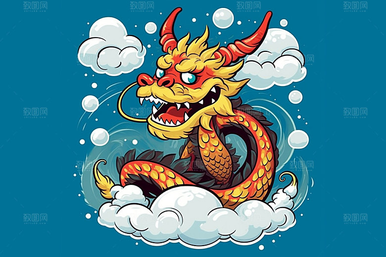 国潮龙年蟠龙中国龙插画