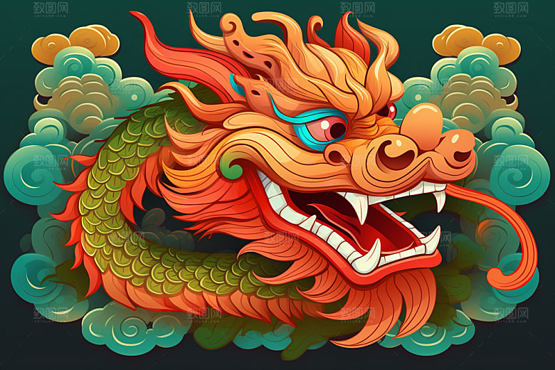 国潮龙年蟠龙形象插画