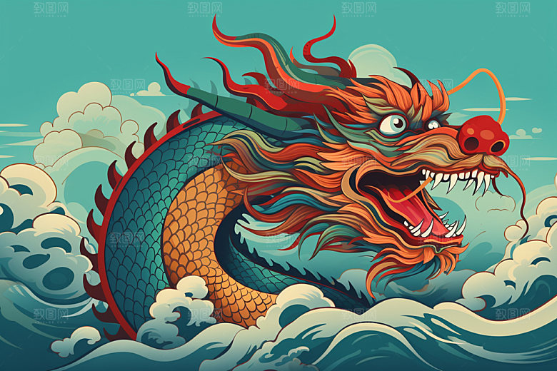国潮龙年蟠龙中国龙插画
