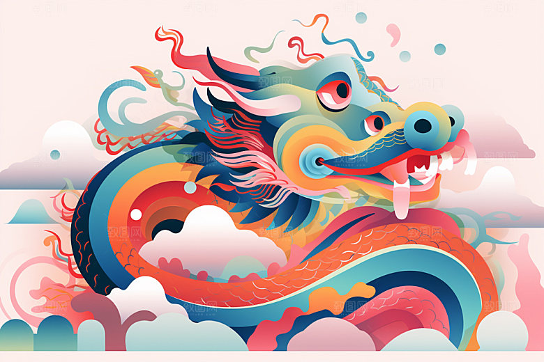 国潮龙年春节蟠龙插画