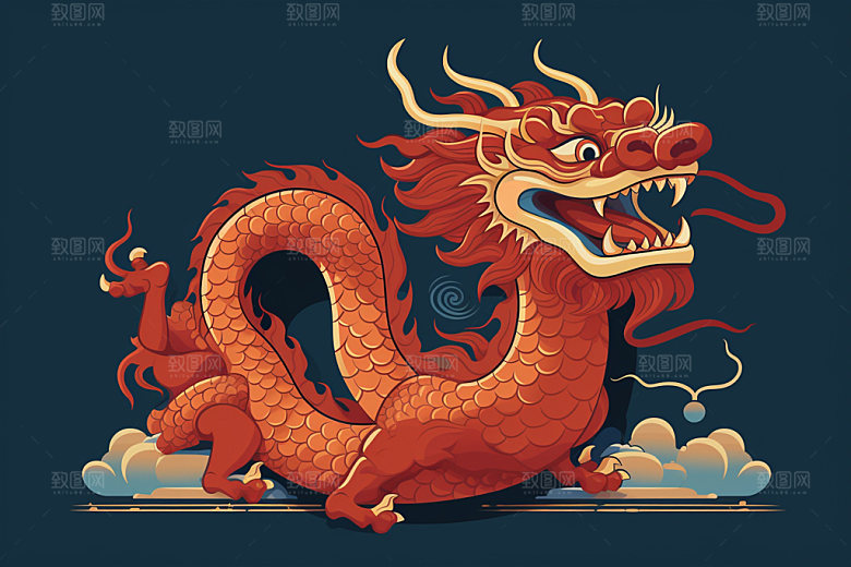 国潮龙年新年中国龙插画