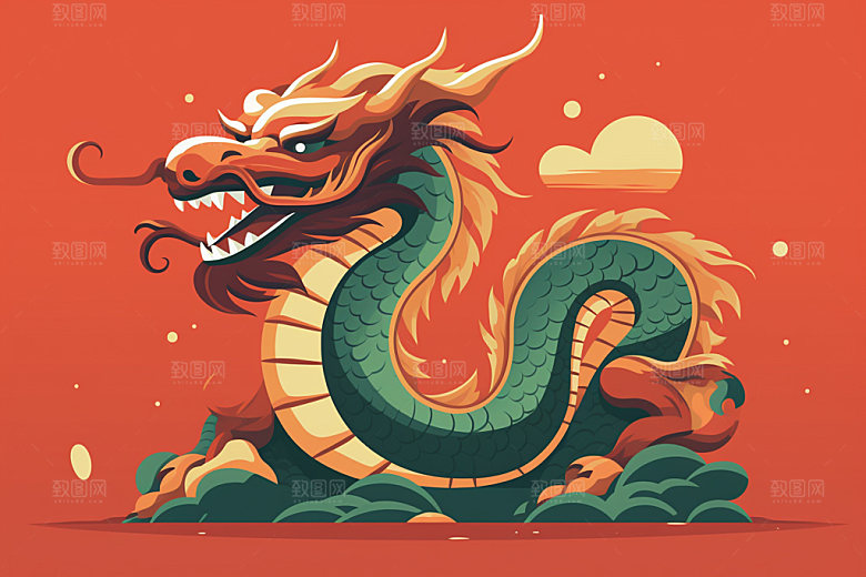 国潮龙年中国龙形象插画