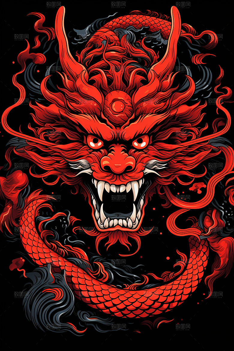 国潮龙年中国龙喜庆插画