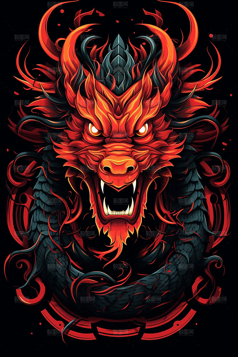 国潮龙年十二生肖蟠龙插画