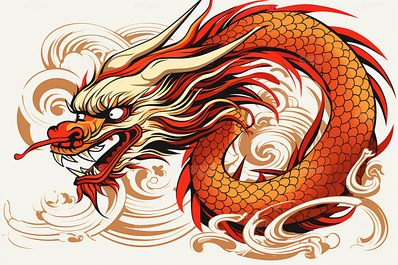 国潮龙年十二生肖形象插画