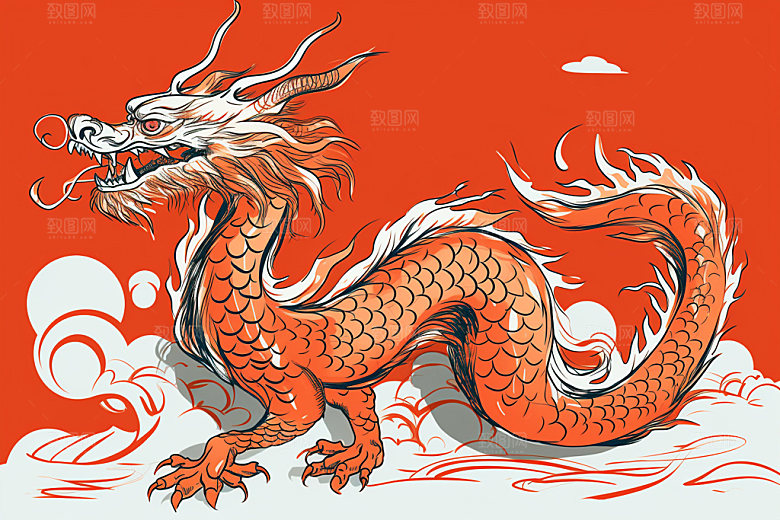 国潮龙年形象蟠龙插画