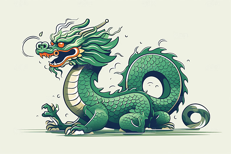 国潮龙年十二生肖春节插画