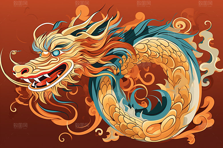 国潮龙年春节形象插画
