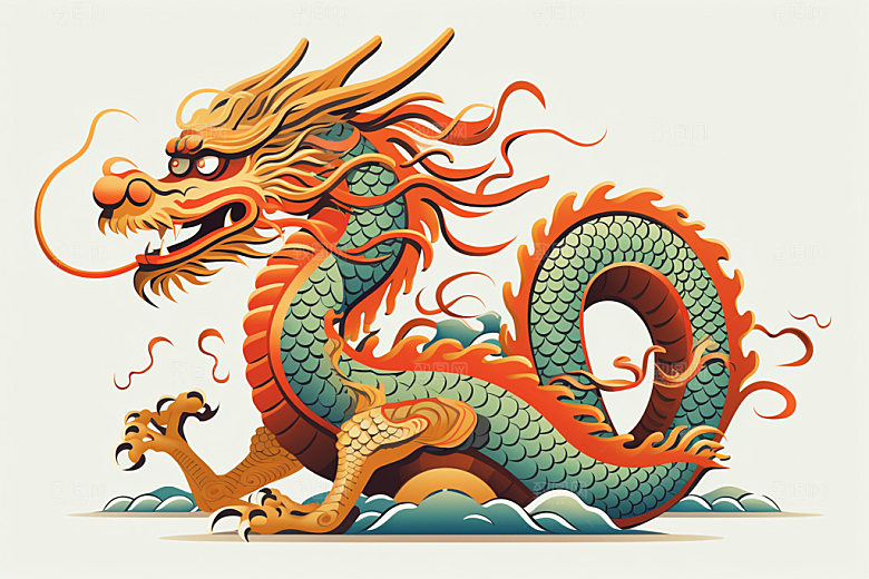 国潮龙年春节喜庆插画