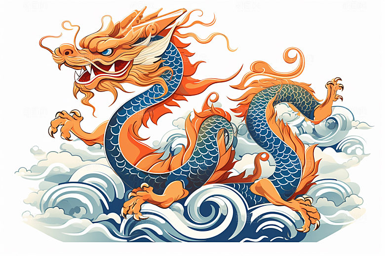 国潮龙年形象蟠龙插画