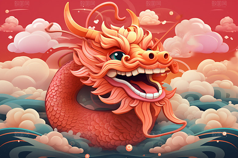 国潮龙年十二生肖蟠龙插画