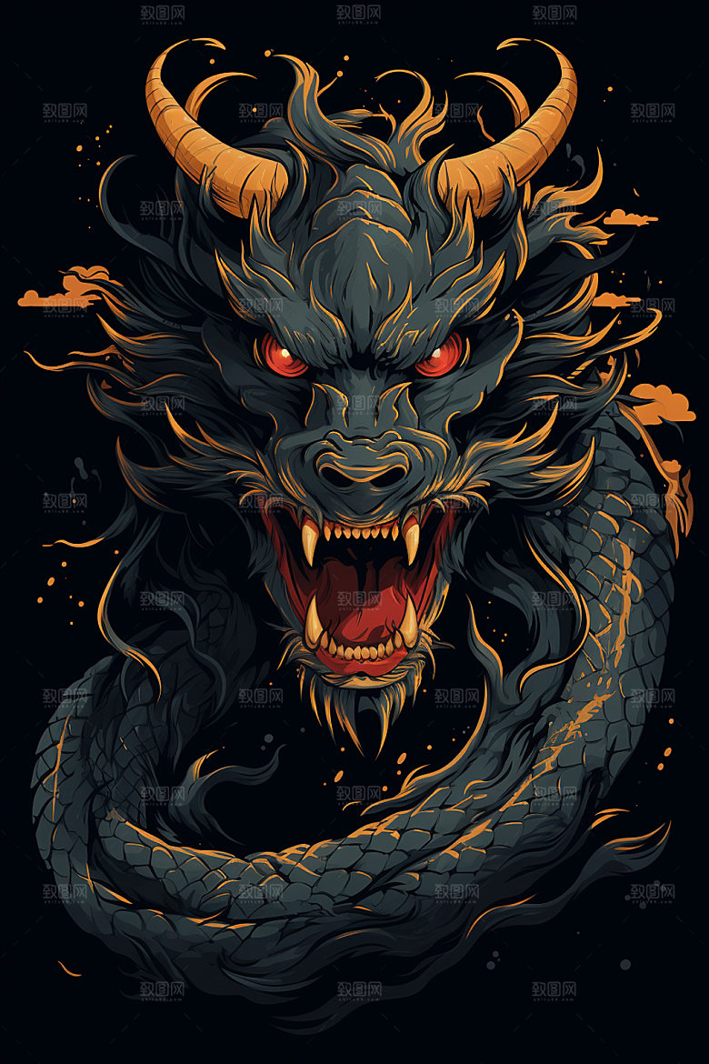 国潮龙年新年蟠龙插画