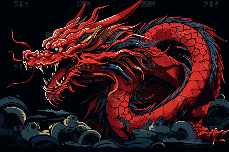 国潮龙年中国龙蟠龙插画