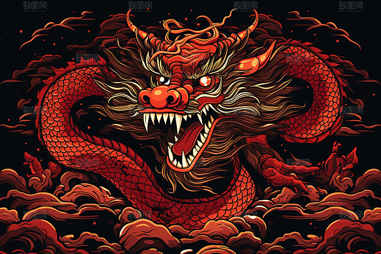 国潮龙年十二生肖中国龙插画