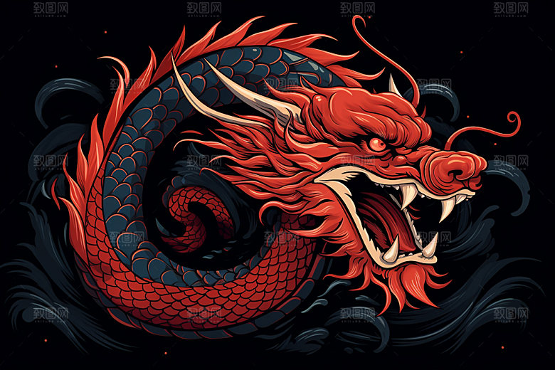 国潮龙年新年喜庆插画