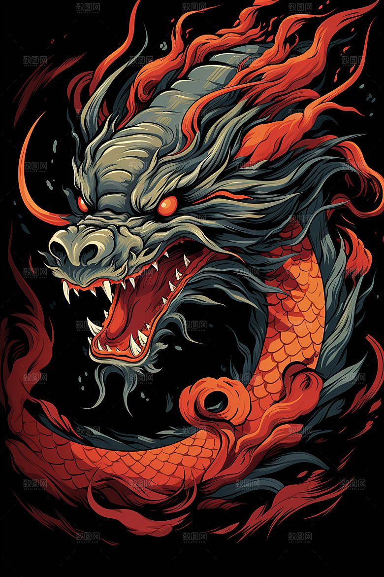 国潮龙年中国龙十二生肖插画