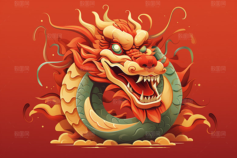 国潮龙年中国龙新年插画