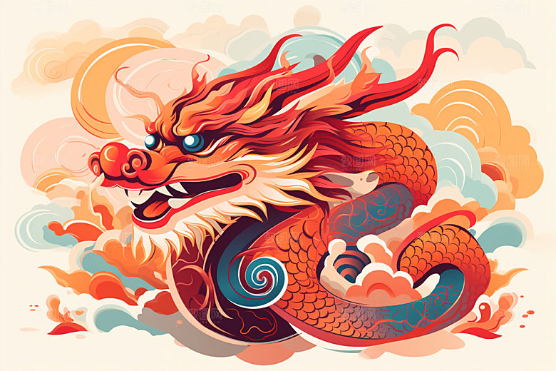 国潮龙年形象蟠龙插画