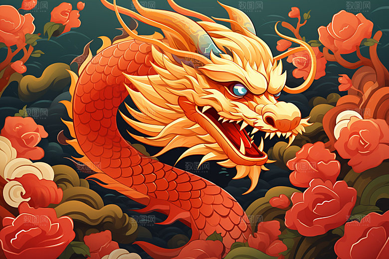 国潮龙年十二生肖形象插画
