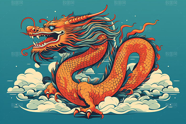 国潮龙年春节十二生肖插画