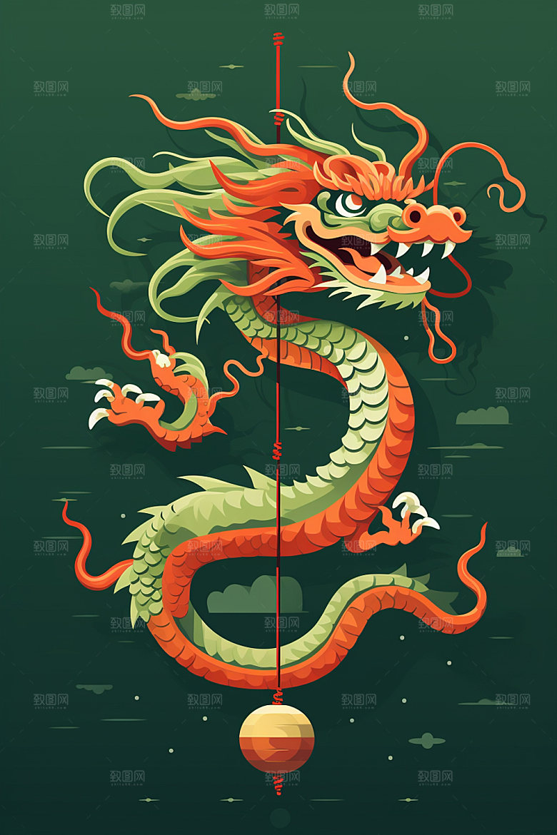 国潮龙年十二生肖蟠龙插画