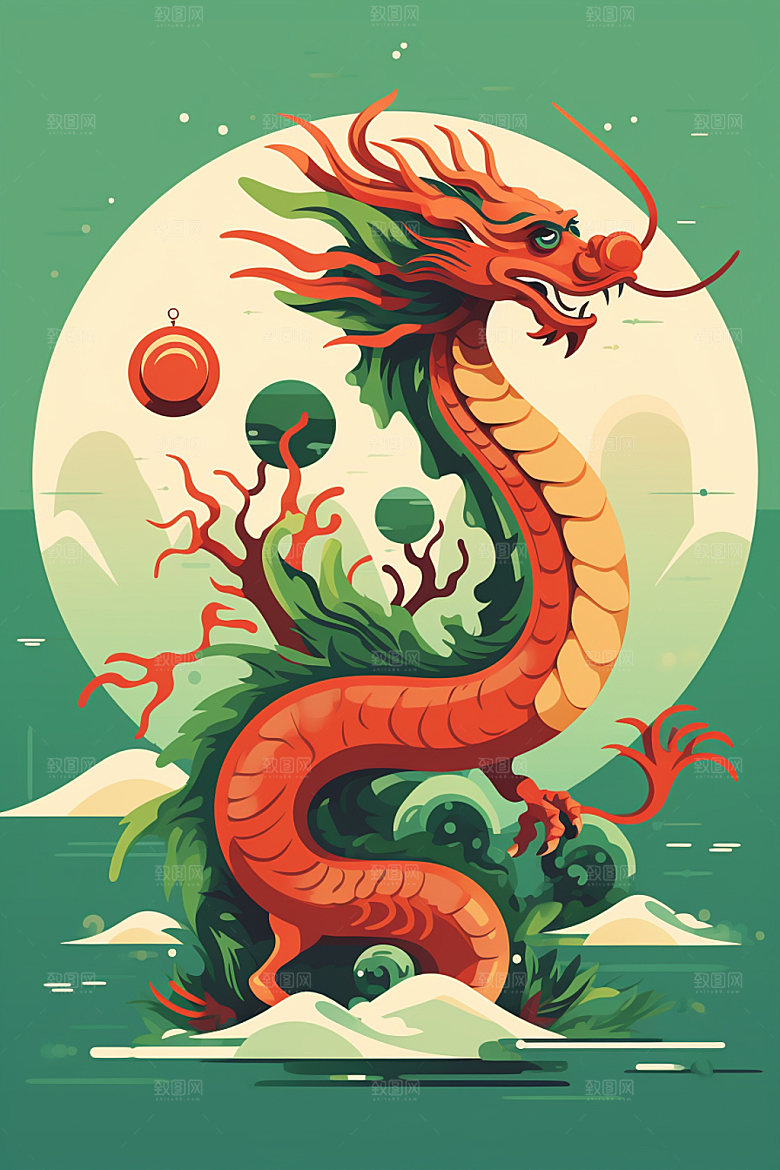 国潮龙年新年中国龙插画