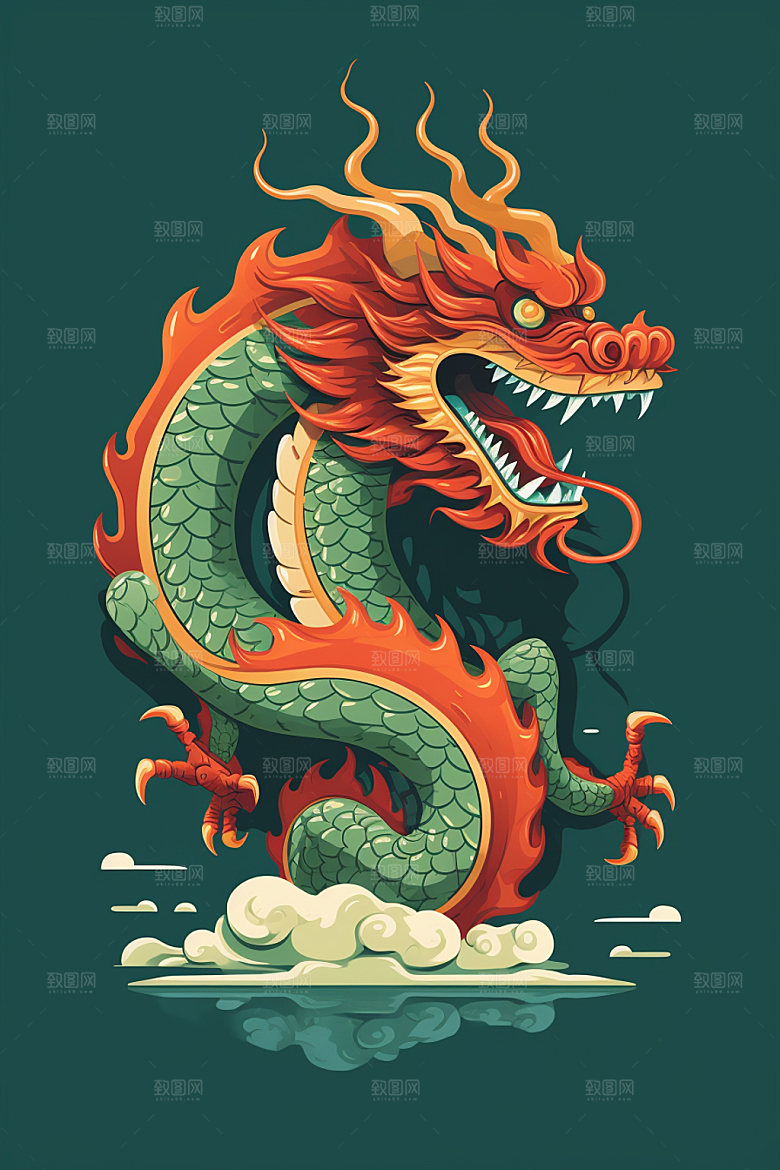 国潮龙年中国龙新年插画