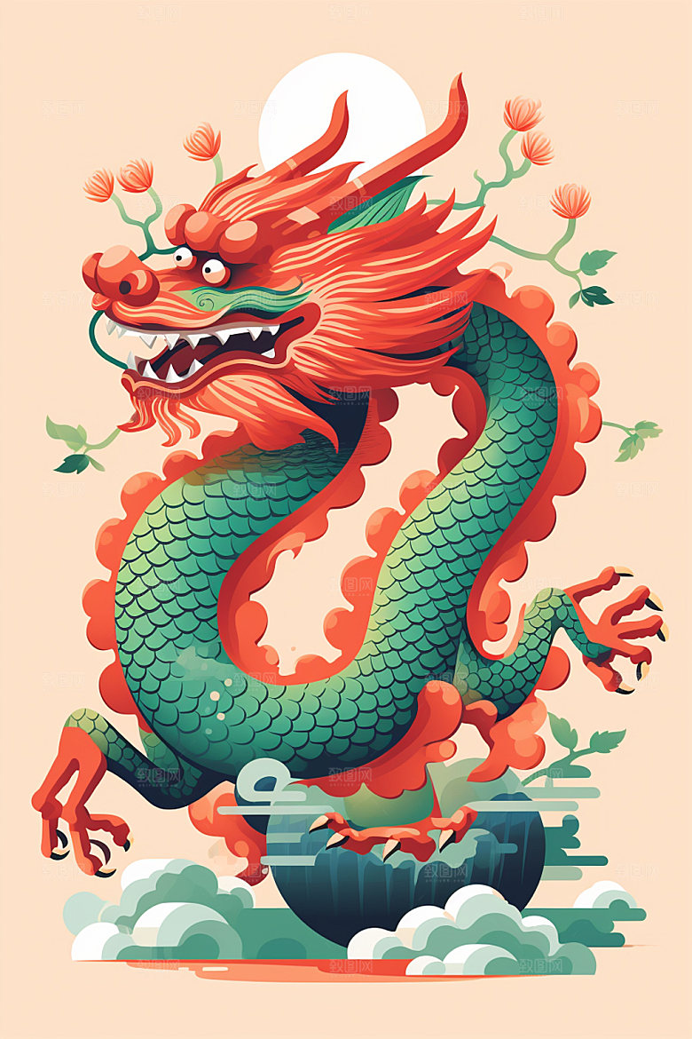 国潮龙年蟠龙中国龙插画