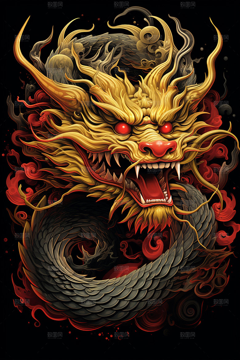 国潮龙年中国龙春节插画