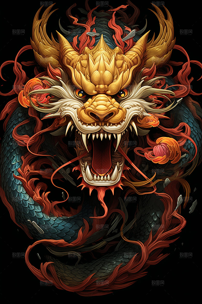 国潮龙年中国龙十二生肖插画