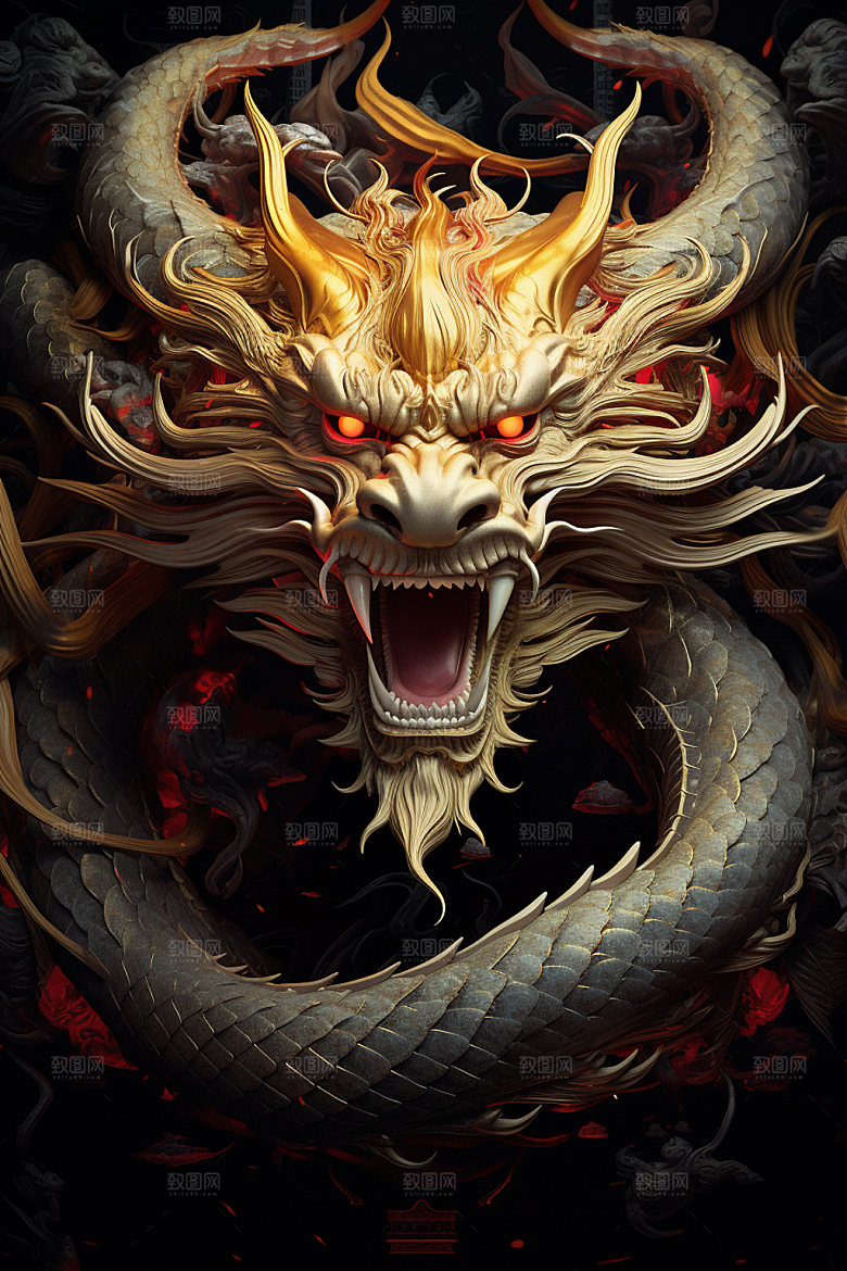 国潮龙年春节中国龙插画