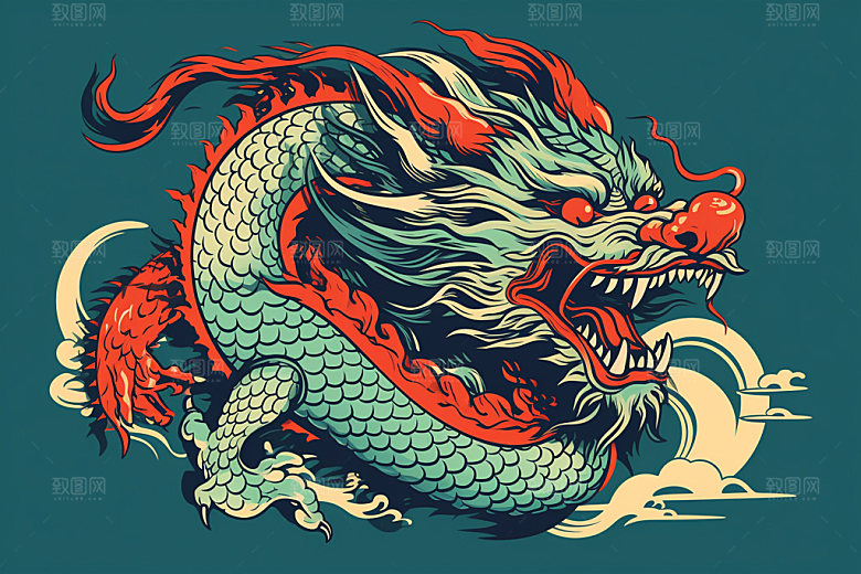 国潮龙年中国龙十二生肖插画