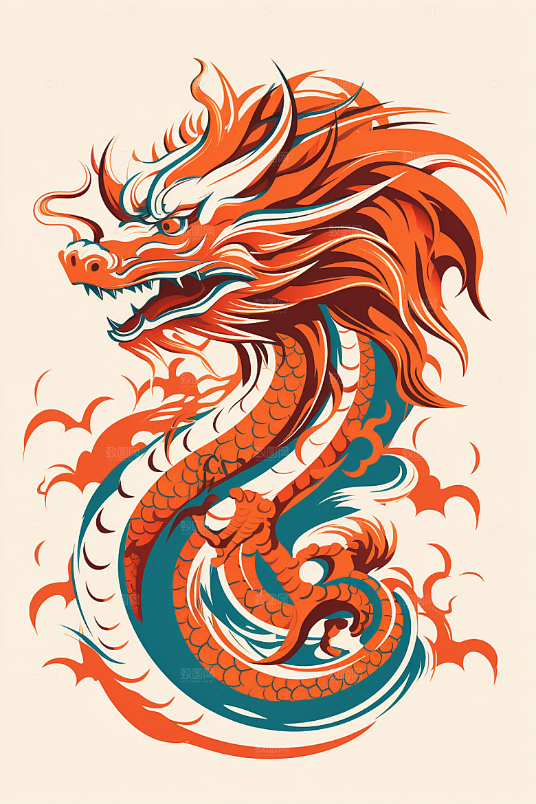 国潮龙年喜庆春节插画