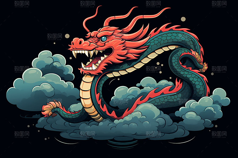 国潮龙年喜庆新年插画