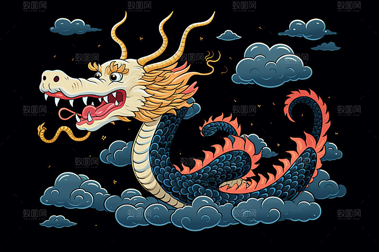 国潮龙年春节喜庆插画