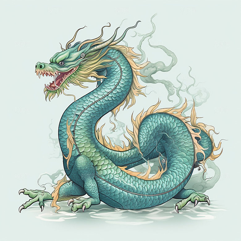 国潮龙蟠龙传统插画
